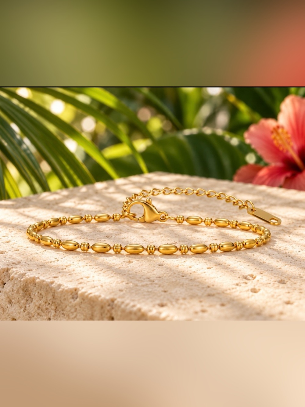 Gold Beaded Chain Bracelet - Elegant Women's Jewelry-Stainlees St, 18k Gold Plat